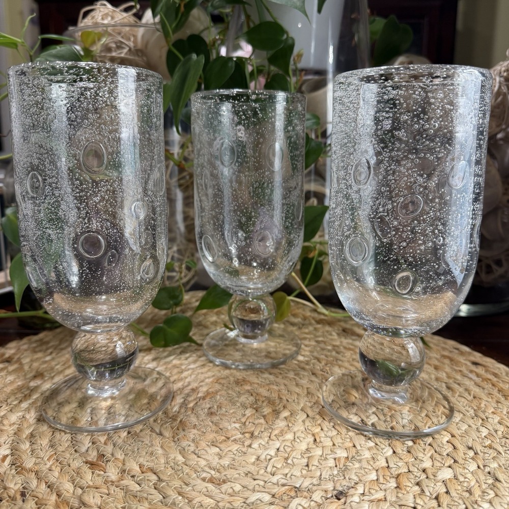 Southern Living Bella Luna Water Goblets/Glasses Bubble Glass 7.25" Set of 3 Lg